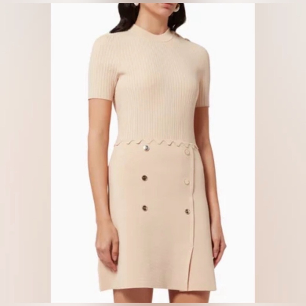 Sandro Alyssa ribbed mini dress in beige